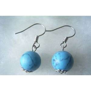  Blue Turquoise Beads Dangle Earrings 14kgp Hooks 