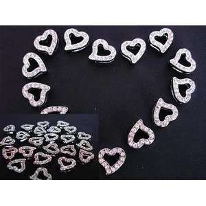   10pc Crystal Heart Rhinestone Slider Charm/Bead (K6) 