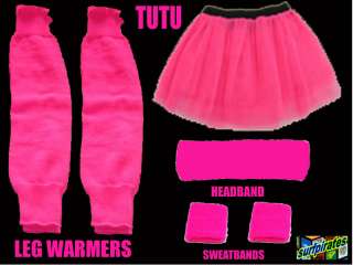 80s Neon Pink Tutu, Legwarmers, Sweatbands & Headband  