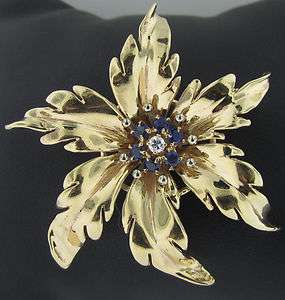 Tiffany & Co. Vintage Estate Gold, Sapphire Diamond Brooch Pin 14K 