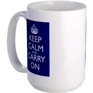 Keep Calm and Carry On Blue White Mug FrontBack Military Large Mug by 