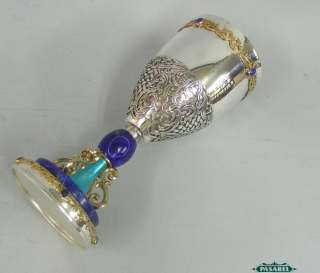   Handmade 14k Yellow Gold Sterling Silver Lapis Lazuli Wine Cup Goblet