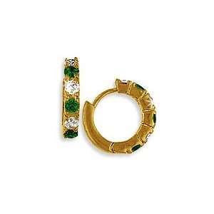  24k Gold GF CZ Simulated Emerald Hoop/Huggy Earrings 