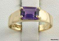 AMETHYST RING   .90ct Emerald Cut Solitaire Estate Fashion 14k Yellow 