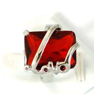   Stylish Engagement Red Quartz Gemstone 14K White GP Zircon CZ Ring