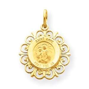  14k 3/4in Saint Anne Medal Charm/14kt Yellow Gold Jewelry