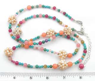 Freshwater Pearl Howlite Turquoise Jade Long Necklace 34  