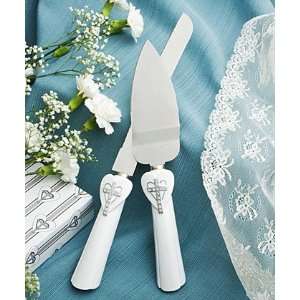  Cross and heart design cake knife/server set from the Love 