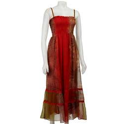 Magic Womens Coral Multi color Smocked Maxi Dress  