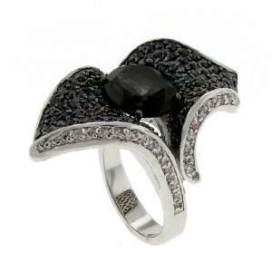 New Found Treasure   Large Cocktail Ring with Black CZ & Pavé, Size 