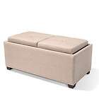 Elegant Beige Linen Upholstery 2 Tray Top Storage Ottoman Coffee Table
