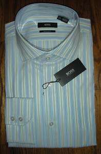 NWT Hugo Boss Satin Stripe Spread Collar Dress Shirt  