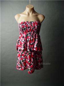 ROMANTIC Floral Print Peplum Empire Waist Mini Dress M  