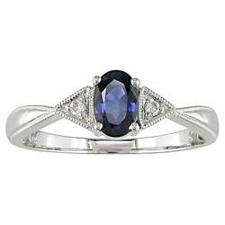 14k White Gold Diamond Blue Sapphire Ring (Set of 3)  