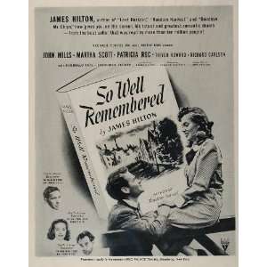  1947 Movie Ad So Well Remembered John Mills RKO Film 