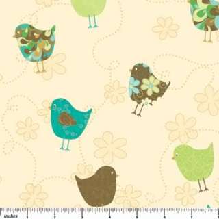   Northcott Fabric Wallpaper Decorated Birds Bird Green Blue Aqua Brown