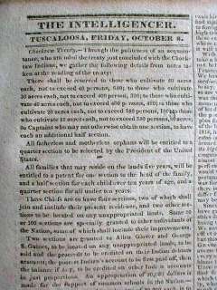 Rare 1830 TUSCALOOSA Alabama newspaper CHEROKEE INDIAN REMOVAL Trail 