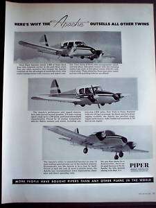 1957 Piper Apache Airplanes vintage aircraft ad  