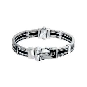 Stainless Steel and Rubber Mens Cable Bangle (ITALIAN STAINLESS STEEL 