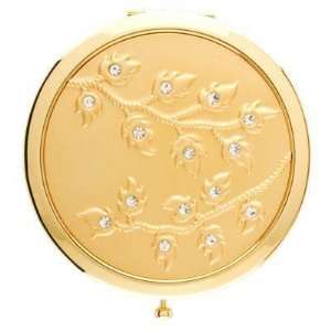   Compact Mirror (Gold Leaves w/Clear Rhinestones) Model No. S4078GLD