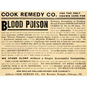  1900 Ad Cook Remedy Blood Poison Cure Tertiary 385 Masonic 