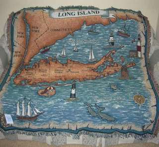 New York Long Island Heavy Afghan GIFT Throw Blanket Beach Coast Map 