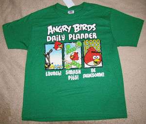 ANGRY BIRDS *Daily Planner* S/S Grn Tee T Shirt sz 7/8  