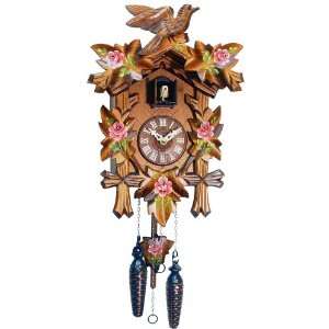  Carved Bird and Pink Roses Cuckoo Clock Material   Wood 
