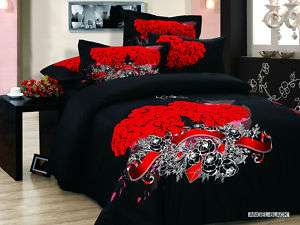 Angel Black Full Queen Bed Duvet Comforter Bedding Set  