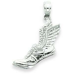  14k White Gold Running Shoe With Wings Pendant 