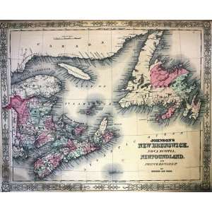  Johnson Map of New Brunswick & Newfoundland (1863) Office 