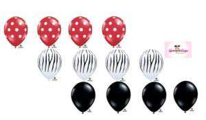 Zebra Print Black Red DOT Latex Balloon Party Set 12  
