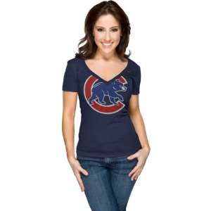   Cubs Womens Nike Navy Deep V Neck Burnout T Shirt