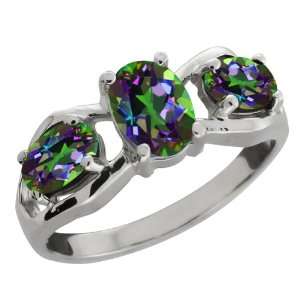   Genuine Oval Green Mystic Topaz Gemstone Sterling Silver Ring Jewelry