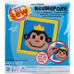 Monkey Learn To Sew Needlepoint Kit 6X6 Yellow Frame (61908)  Toys 