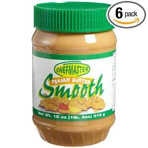 Chef Master Peanut Butter, Smooth, 18 Ounce Plastic Jars (Pack of 6 