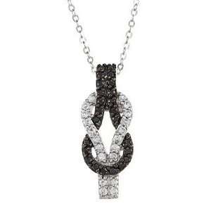  Sterling Silver Black and White CZ Love Knot Pendant with 