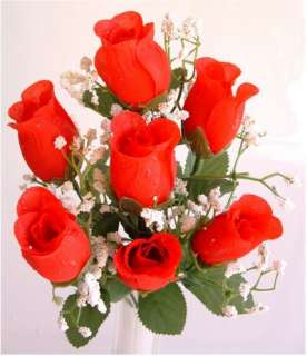 RED Silk Roses Buds Wedding Bouquet Flowers Bush NO DEW  