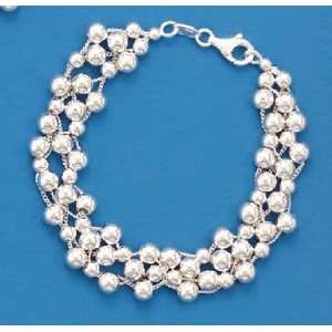  Silver Bead/Ball Bracelet with 4/5mm Beads, Woven in Random Pattern 