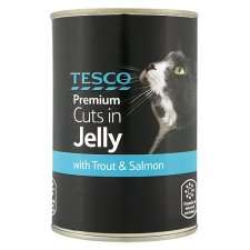 Tesco Premium Cat Cuts In Jelly Trout And Salmon 400G   Groceries 