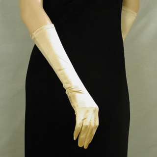 Below the Elbow Long Satin Stretch Gloves, Cool Colors  