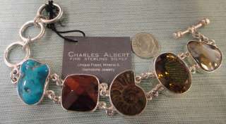Charles Albert mixed stone and fossil silver bracelet  