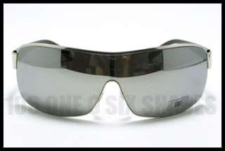 DG DESIGNER Shield Sunglasses Mens Fashion SILVER w/ Mirror Lens