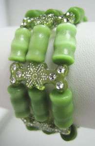 Vintage Style Jade Moonglow Glass Bead Bracelet  