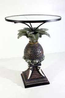 Pineapple Accent Glass End Table Bahama Tropical  