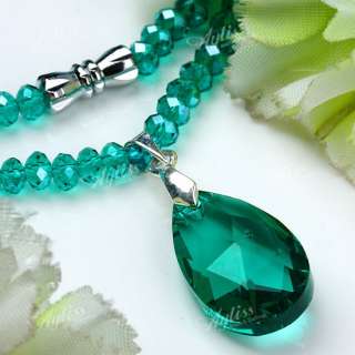 Green Crystal Glass Lady Necklace Dangle Faceted Teardrop Bead Pendant 