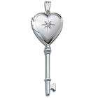 PicturesOnGold 14k White Gold Genuine Diamond Key Locket, Solid 