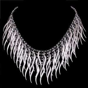 white strand Tibet silver long stick pin chain necklace  
