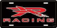Red R Racing Black Tag Embossed Metal License Plate  