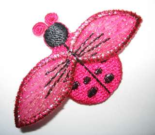 Fuschia PINK LADYBUG~Iron On Embroidered Applique Patch  